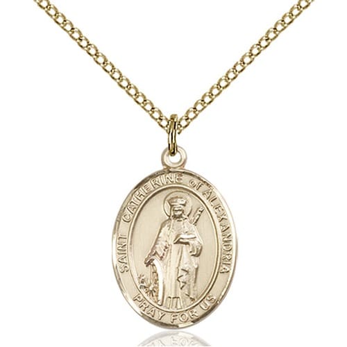 14kt Gold Filled St. Catherine Of Alexandria Pendant W/ Chain