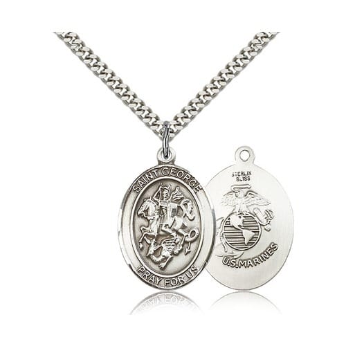 Sterling Silver St. George Pendant W/ US Marines Insignia