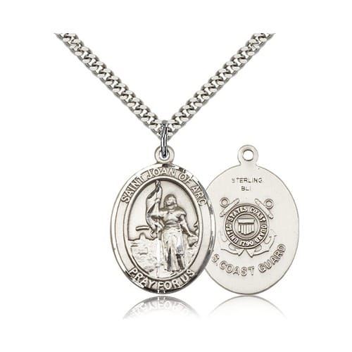 Sterling Silver St. Joan Of Arc /U.S. Coast Guard Insignia Pendant W/ Chain