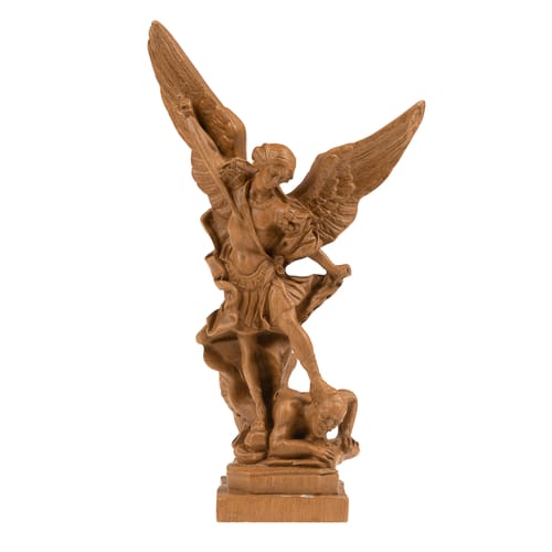 St.Michael Statue, Wood Look - 8 Inches