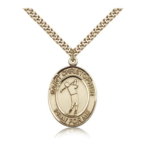 14kt Gold Filled St. Christopher Medal W/ Chain - Golf