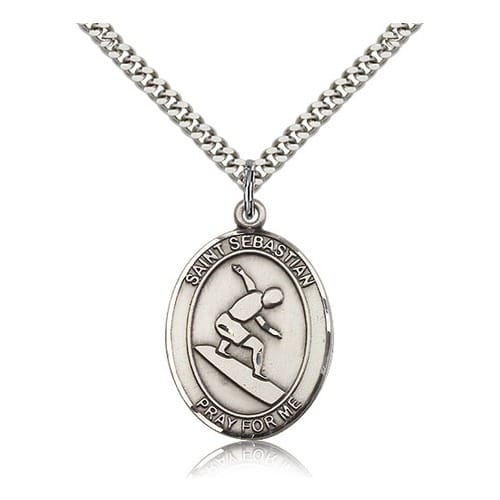 Sterling Silver St. Sebastian Pendant W/ Chain-Surfer