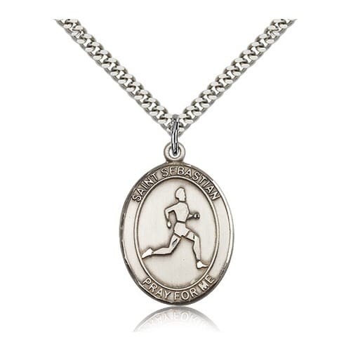 Sterling Silver St. Sebastian Pendant W/ Chain-Running