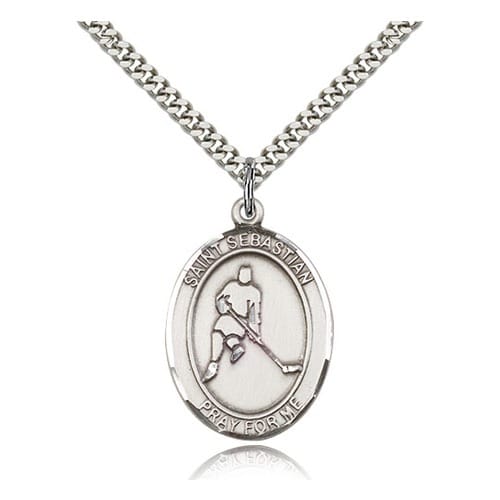 Sterling Silver St. Sebastian / Field Hockey Pendant W/ Chain