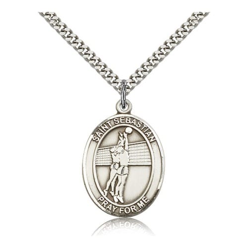 Sterling Silver St. Sebastian / Volleyball Pendant W/ Chain