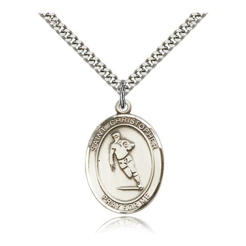 Sterling Silver St. Christopher Rugby Pendant W/ Chain