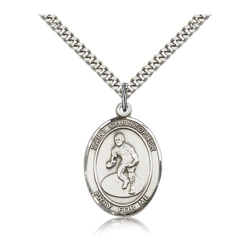 Sterling Silver St. Christopher Medal W/ Chain - Wrestling