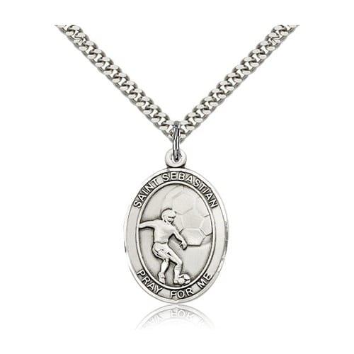 Sterling Silver St. Sebastian / Soccer Pendant W/ Chain