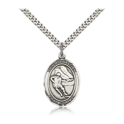 Sterling Silver St. Sebastian / Hockey Pendant W/ Chain