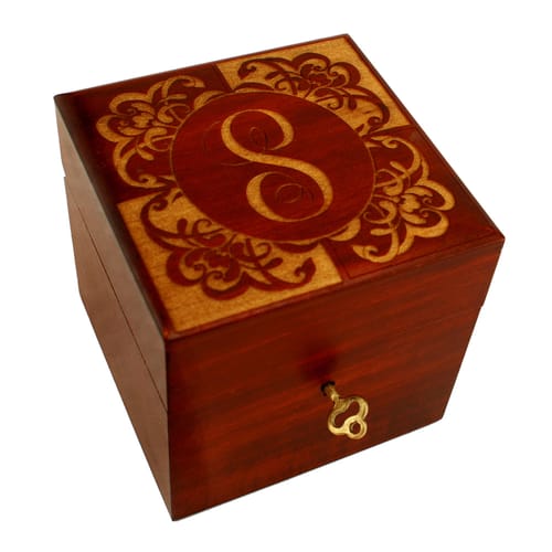 Personalized Damask Single Initial Keepsake Box With Key