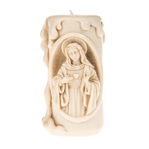 Immaculate Heart Of Mary Cream Colored Candle Holder