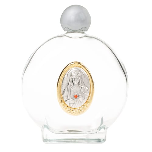 Immaculate Heart Glass Holy Water Bottle - Large