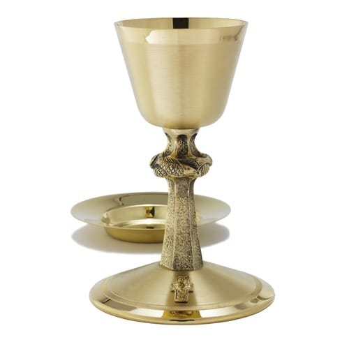 Textured Fish Node Chalice &amp; Well Paten Set OR Ciborium