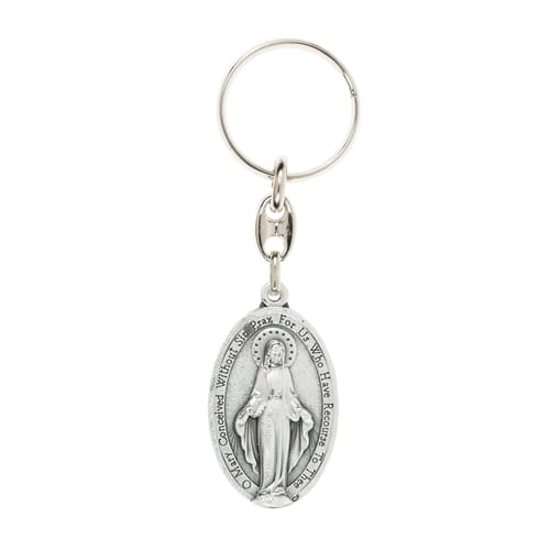 Silvertone Miraculous Medal Key Chain