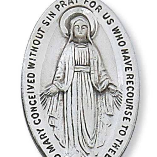 Sterling Silver Miraculous Medal With 24 Inch Chain