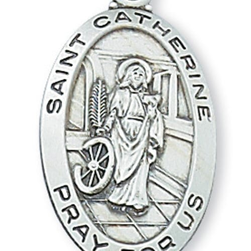 Sterling Silver St. Catherine Of Alexandria Medal With 18 Inch Chain