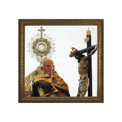 John Paul II With Monstrance W/ Gold Frame (13x13)