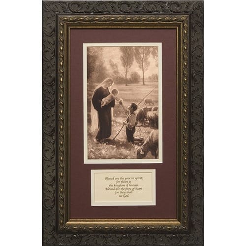 Gift Of The Good Shepherd (Matted With Prayer In Dark Ornate Frame) 8x14