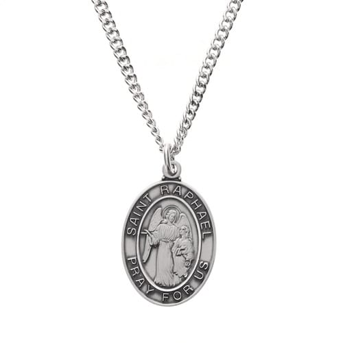 St. Raphael Sterling Silver Oval Medal