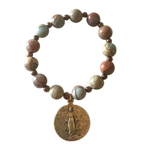 Blue Jasper Bracelet With Miraculous Medal Medallion