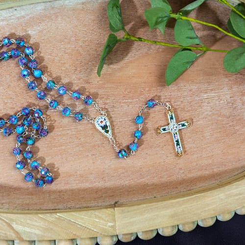 Aqua Blue Florentine Mosaic Rosary