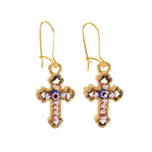 Mosaic Florentine Gold Cross Earrings