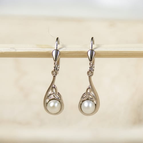 Sterling Silver &amp; Pearl Trinity Knot Earrings