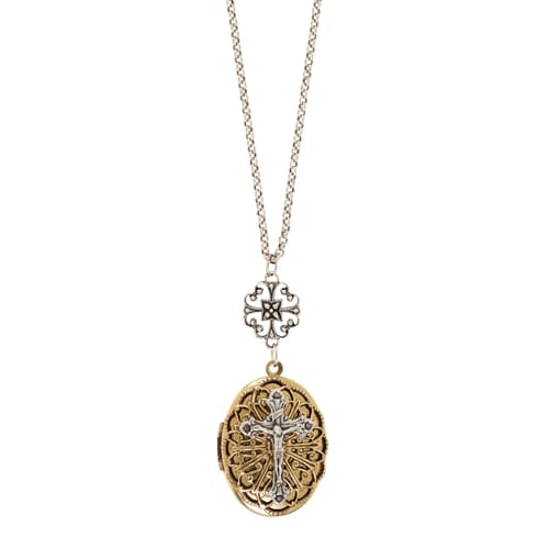 Crucifix Gold Plated Filigree Locket