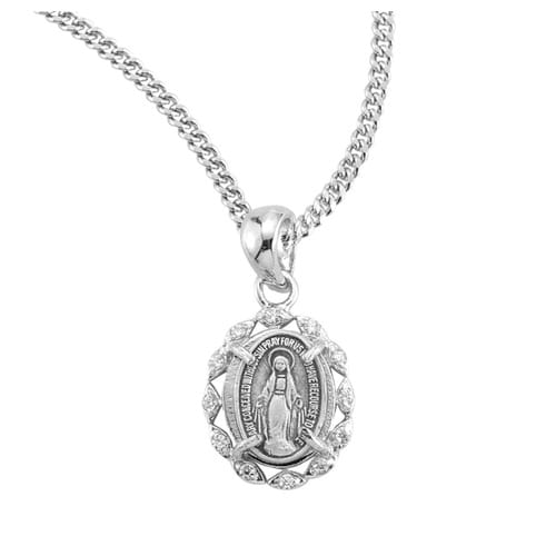 Cubic Zirconia &amp; Sterling Diadem Miraculous Medal Necklace