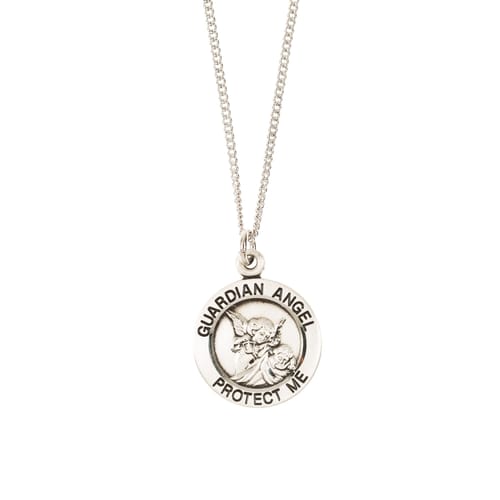 Guardian Angel Round Sterling Silver Necklace