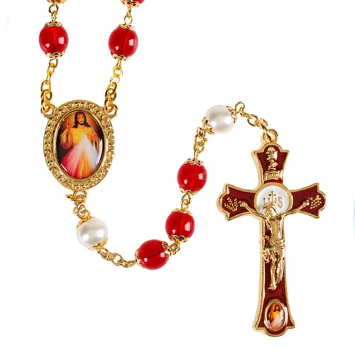 Red Divine Mercy Decal Rosary