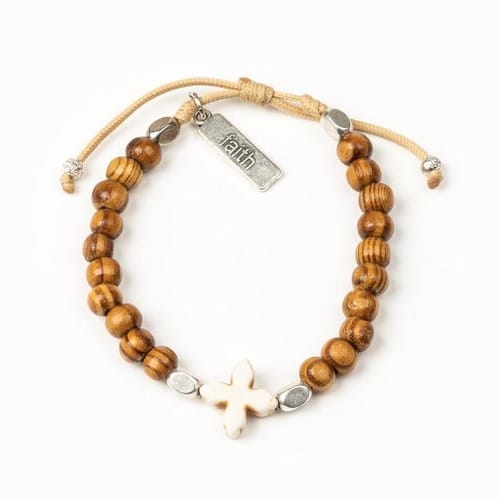 Faith Wooden Bracelet With White Howlite Cross