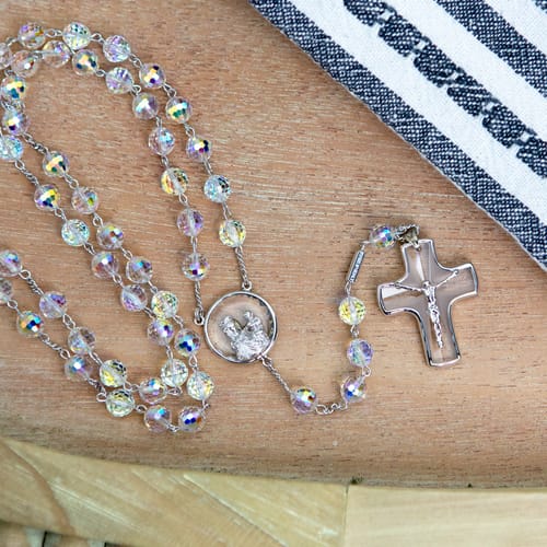 Sterling Silver Aurora Borealis Lourdes Rosary