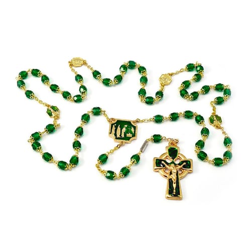 Our Lady Of Knock Emerald &amp; Gold Rosary