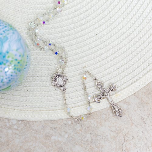 Swarovski Clear Crystal Rondelle And Sterling Rosary