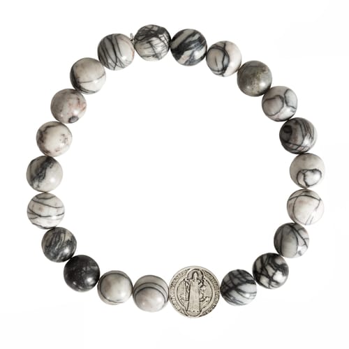 Men's St. Benedict Swirled Agate Stone Bracelet