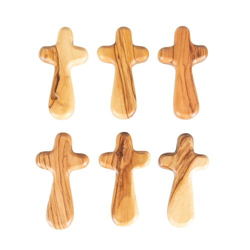 Olive Wood Comfort Crosses - Set Of Six