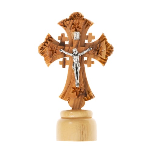 Olive Wood Jerusalem Standing Crucifix - 4&quot;