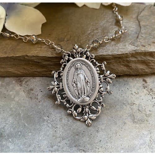 Miraculous Medal Filigree Statement Necklace