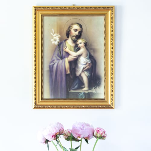 St. Joseph &amp; The Infant Christ In Ornate Gold Frame - 12&quot; X 16&quot;