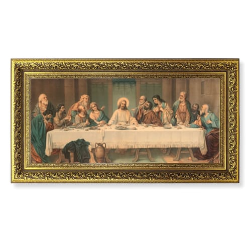 Parietti Last Supper Florentine Gold Framed Print - 11&quot; X 19&quot;