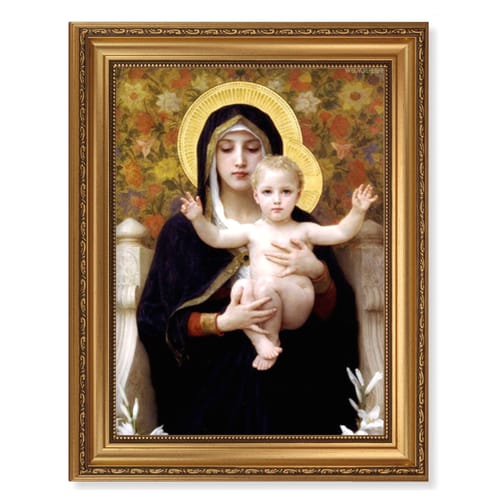 Madonna Of The Lilies In Ornate Gold Frame