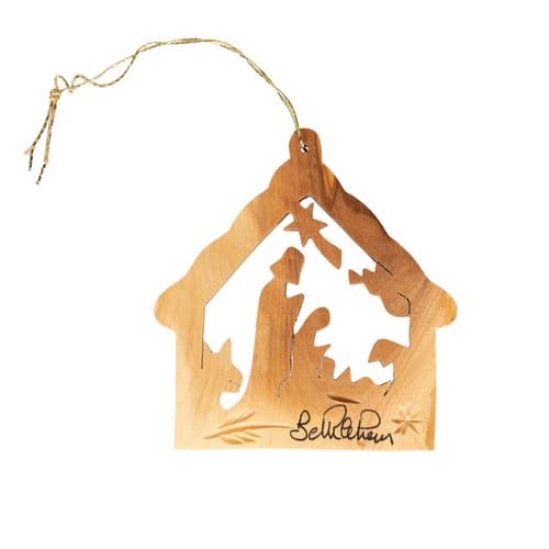 Small Olive Wood Nativity Ornament