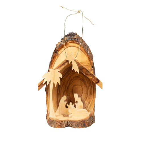 Bark Slice Nativity Grotto Ornament