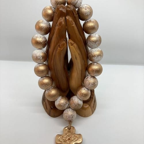 Medium Strand White &amp; Gold Leaf Blessing Beads