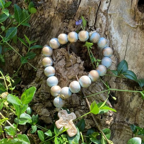 Medium Strand Blue &amp; Gold Leaf Blessing Beads