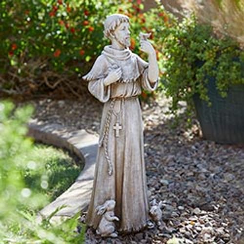 St. Francis With Bird &amp; Rabbits Garden Statue - 24&quot;