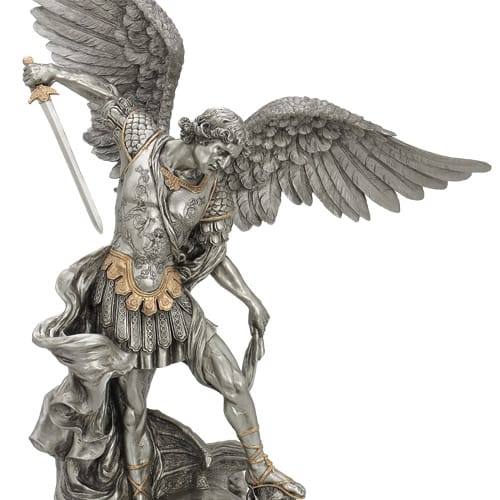 Pewter Style Gold Highlight St. Michael Statue - 29&quot;