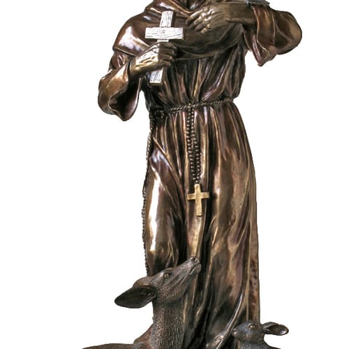 Bronzed St. Francis With Animals Statue - 36&quot;