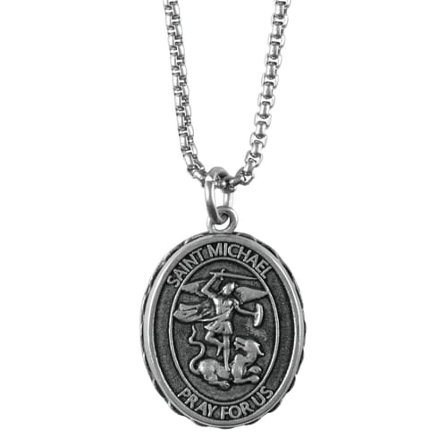 Black Enameled St. Michael Medal Necklace